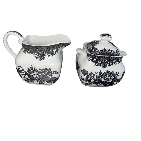 Johnson Brothers Asiatic Pheasant Black Creamer And Sugar Set - Picture 10 of 12